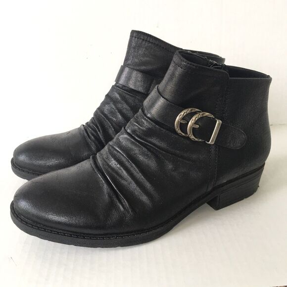Baretraps Womens 7 Boots Bootie Yulia Black Vegan Leather Buckle Side Zip Comfor - Picture 1 of 7